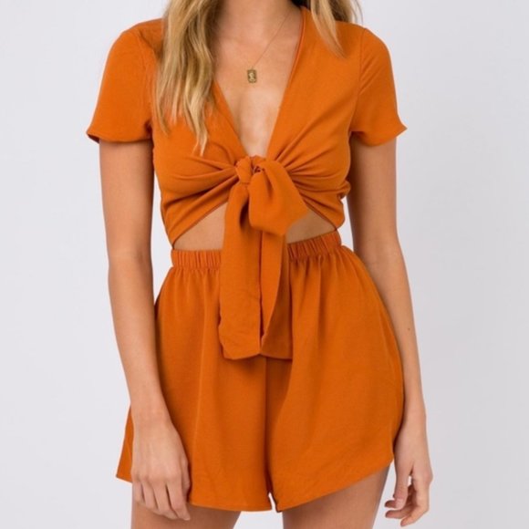 Princess Polly Other - Princess Polly Burnt Orange Tie PlaySuit Romper